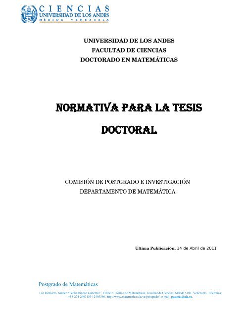 Reglamento para la Tesis Doctoral - Facultad de Ciencias