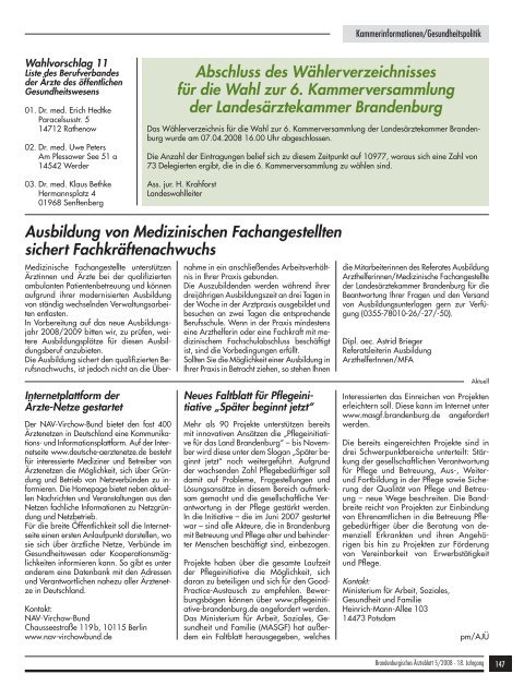 Brandenburgisches Ärztebaltt 5/2008 - Landesärztekammer ...