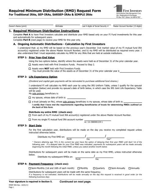 Required Minimum Distribution (RMD) Request ... - First Investors