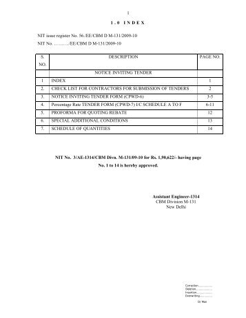 1 1.0 INDEX NIT issue register No. 56./EE/CBM D M-131/2009-10 ...