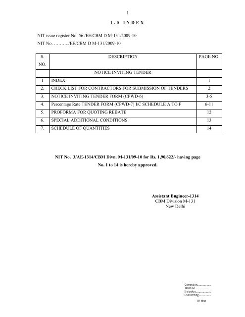 1 1.0 INDEX NIT issue register No. 56./EE/CBM D M-131/2009-10 ...