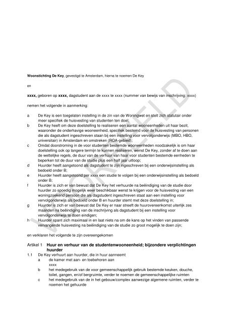 Een voorbeeld van een 'campuscontract' - studenten - Woonstichting ...