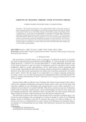 ASPECTS OF IWASAWA THEORY OVER FUNCTION FIELDS 1 ...