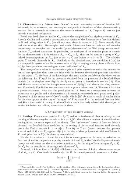 ASPECTS OF IWASAWA THEORY OVER FUNCTION FIELDS 1 ...