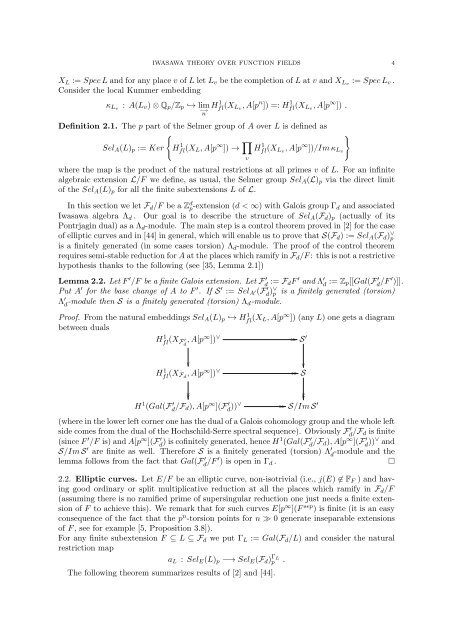 ASPECTS OF IWASAWA THEORY OVER FUNCTION FIELDS 1 ...