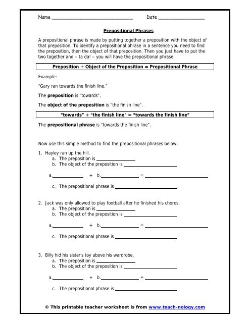 Prepositional Phrases - Teach-nology