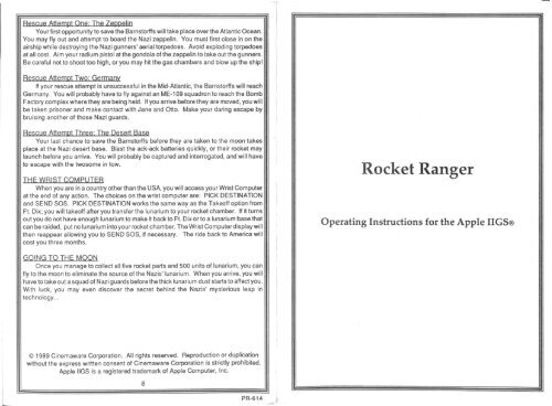 Rocket Ranger Operating Manual