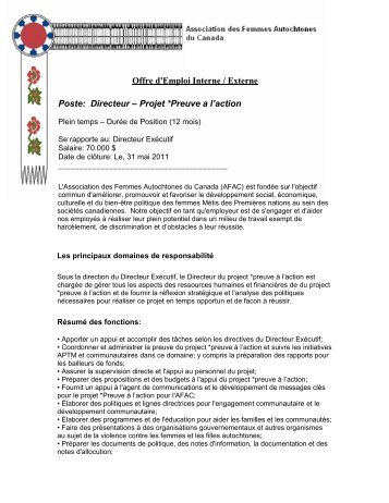 Offre d'Emploi Interne / Externe Poste: Directeur â Projet *Preuve a l ...