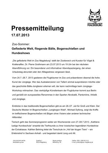 Pressemitteilung - Zoo Magdeburg