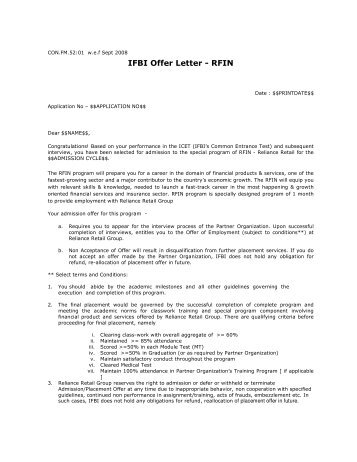 IFBI Offer Letter - RFIN - IFBI.com