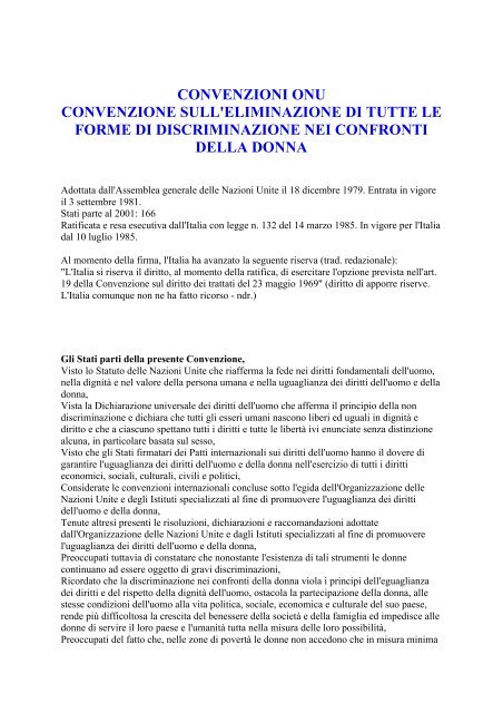 Convenzioni Onu Convenzione Sulleliminazione Di Tutte Le