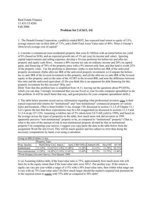 Real Estate Finance 11.431/15.426J Fall 2006 Problem Set 2 (Ch13 ...