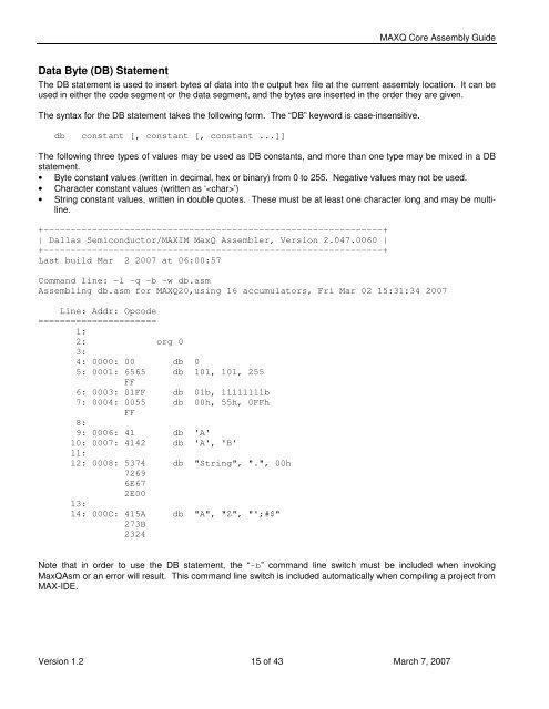 MAXQ Core Assembly Guide - Maxim