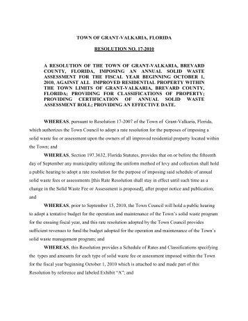 town of grant-valkaria, florida resolution no. 17 - the Town of Grant ...