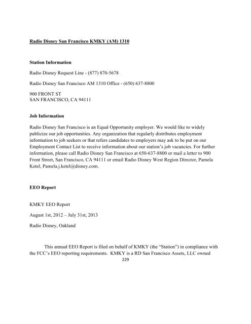 KDIZ (AM) Annual EEO Report Radio Disney Minneapolis, LLC ...