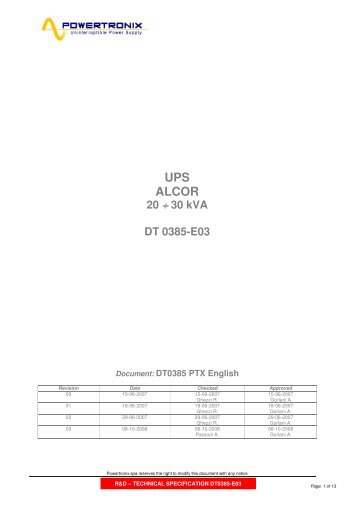 UPS ALCOR 20 ÷ 30 kVA DT 0385-E03 - Tools.Store