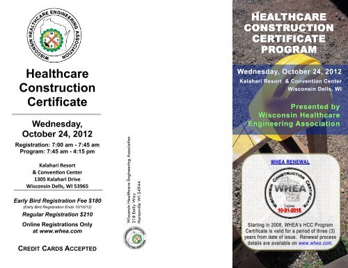 Healthcare Construction Certificate Wednesday, October 24, 2012