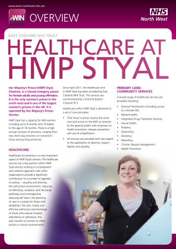 Healthcare at HMP Styal Prison - East Cheshire NHS Trust