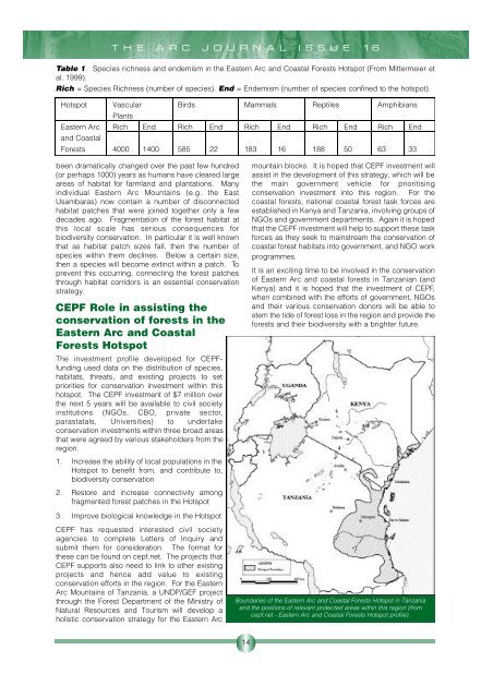 Eastern Arc Mountains and Coastal Forests of Tanzania and Kenya ...