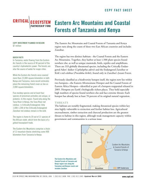 Eastern Arc Mountains and Coastal Forests of Tanzania and Kenya ...