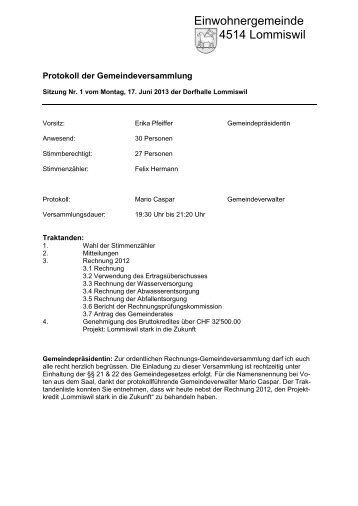 Protokoll vom 17. Juni 2013 - Gemeinde Lommiswil