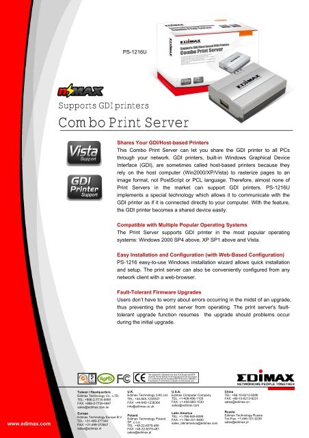 modelo de servidor de impressão edimax gdi ps-1216u