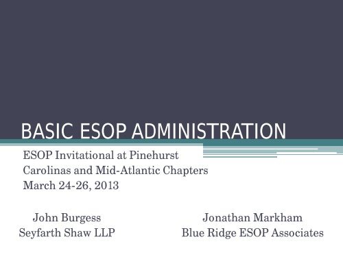 BASIC ESOP ADMINISTRATION - The ESOP Association