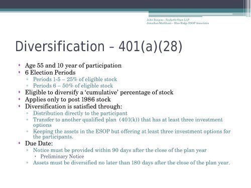 BASIC ESOP ADMINISTRATION - The ESOP Association