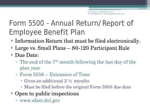 BASIC ESOP ADMINISTRATION - The ESOP Association