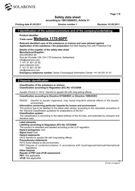 MSDS Meltonix 1170-60PF - Solaronix