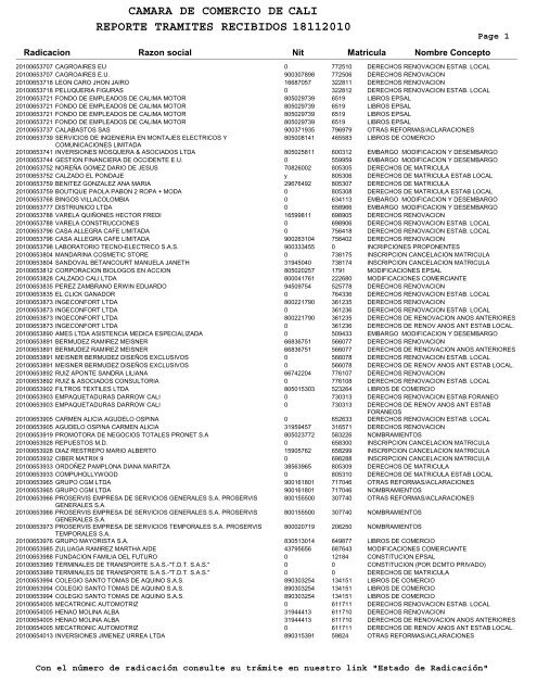 camara de comercio de reporte tramites recibidos 18112010 cali