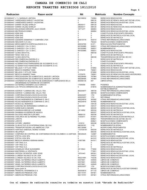 camara de comercio de reporte tramites recibidos 18112010 cali