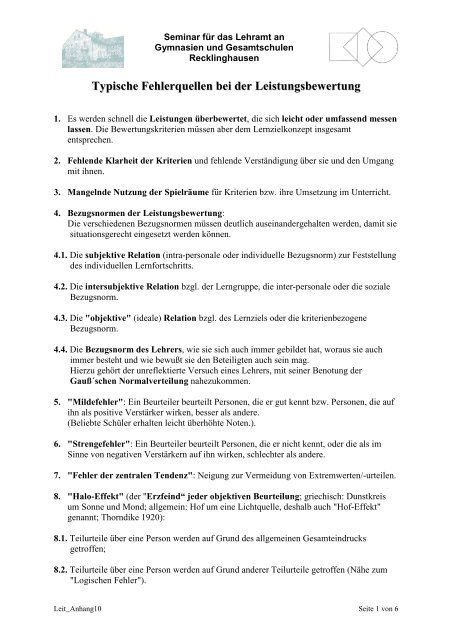 Typische Fehlerquellen bei der Leistungsbewertung/Beobachtung