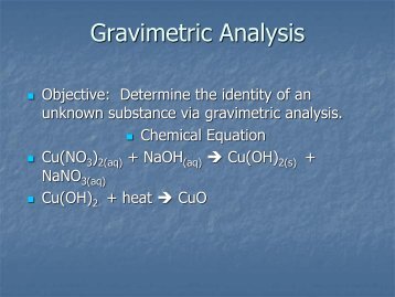 gravimetric analysis of a salt Gravimetric analysis describes a set of methods used in analytical chemistry for the quantitative determination of an analyte (the ion being analyzed) based on its mass. gravimetric analysis of a salt Gravimetric analysis describes a set of methods used in analytical chemistry for the quantitative determination of an analyte (the ion being analyzed) based on its mass.