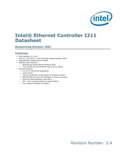 IntelÂ® Ethernet Controller I211 Datasheet