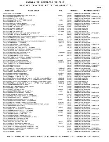 camara de comercio de reporte tramites recibidos 01042011 cali