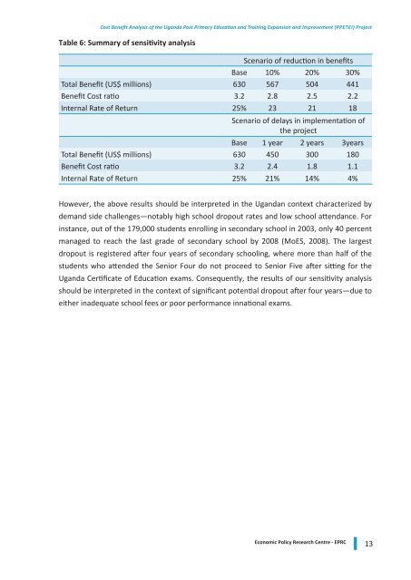 CoSt BENEfIt ANAlySIS of tHE UgANdA PoSt PRImARy EdUCAtIoN ...