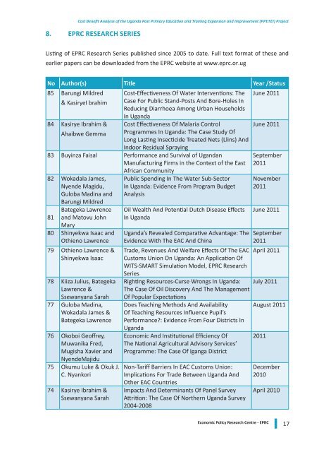 CoSt BENEfIt ANAlySIS of tHE UgANdA PoSt PRImARy EdUCAtIoN ...