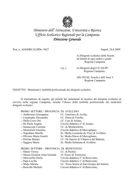 Prot N 9827 Ufficio Scolastico Regionale Per La Campania