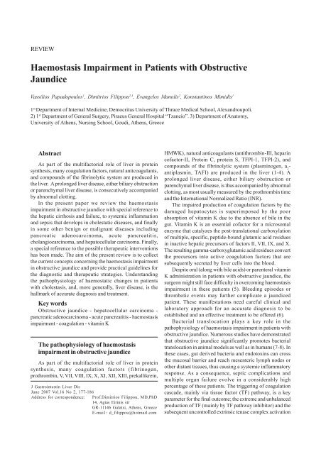 Haemostasis Impairment in Patients with Obstructive Jaundice