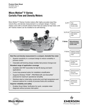 F-Series Coriolis Flow and Density Meters - BKW Instruments