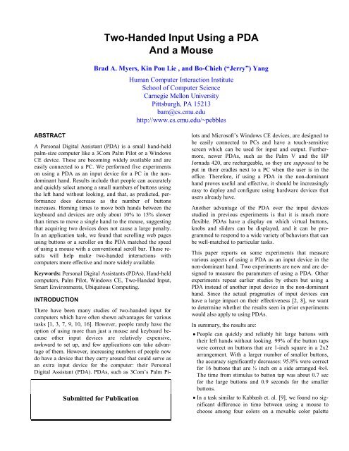 Two-Handed Input Using a PDA And a Mouse - Carnegie Mellon ...