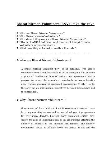 Bharat Nirman Volunteers (BNVs) take the cake by APARD Team