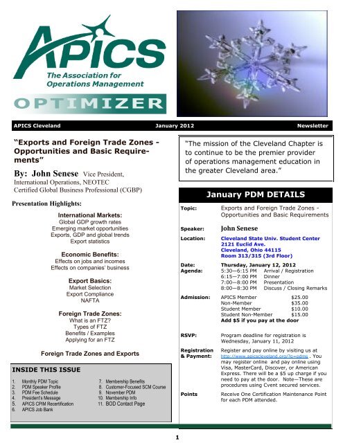 By: John Senese Vice President, - APICS Cleveland Chapter