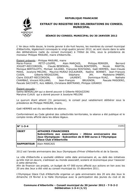 Extrait Du Registre Des Deliberations Ville D Albertville