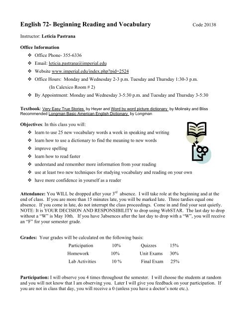 English 72 Beginning Reading And Vocabulary