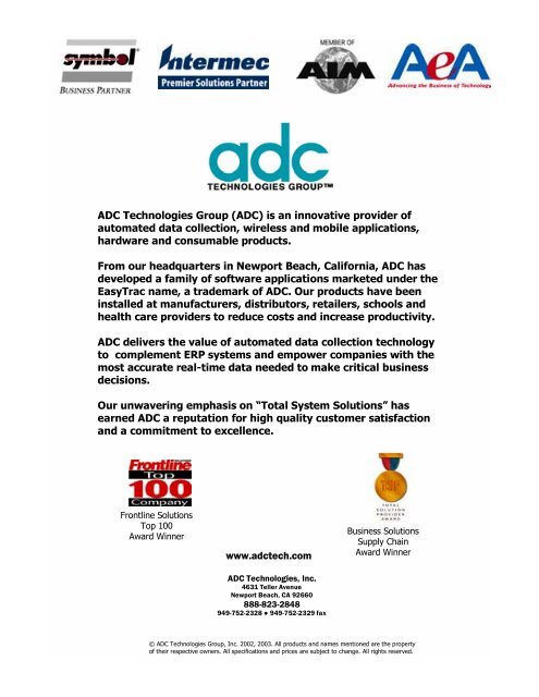 BAR CODE SOLUTIONS - ADC Technologies