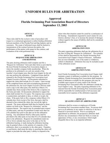uniform rules for arbitration - the Florida Swimming Pool Association