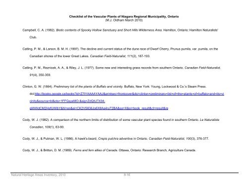 natural areas inventory - Niagara Peninsula Conservation Authority