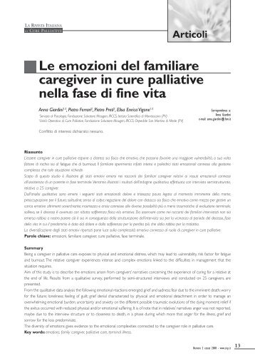 Le emozioni del familiare caregiver in cure palliative nella ... - SICP